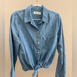 Madewell Medium Wash Tie Front Denim Chambray Shirt Small